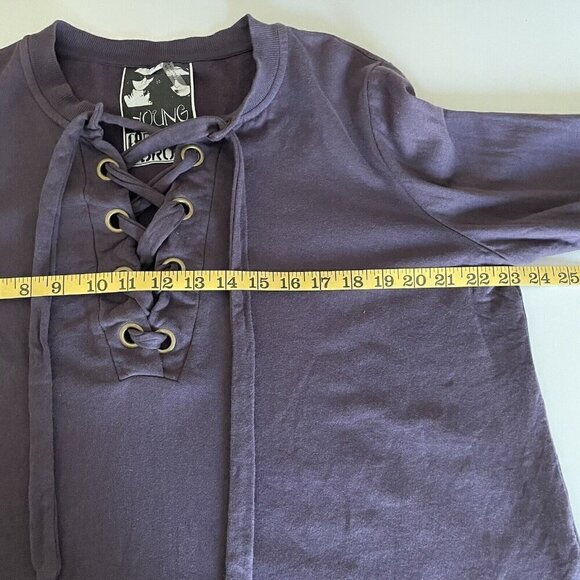 Young Fabulous & Broke Noelle Lace-Up Sweatshirt Purple/Plum Small Cozy Boho - Picture 5 of 8